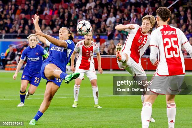 Lauren James of Chelsea FC controls the ball during the UEFA Women's Champions League 2023/24 Quarter Final Leg One match between AFC Ajax and...