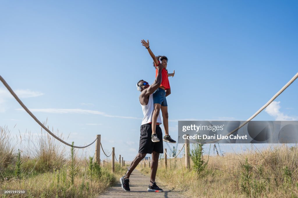 Father and son happy