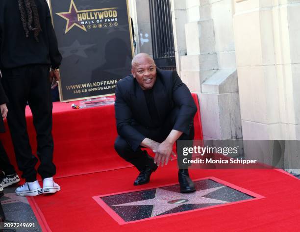 Honoree Dr. Dre poses during the Hollywood Walk of Fame Star Ceremony for Dr. Dre on March 19, 2024 in Hollywood, California.