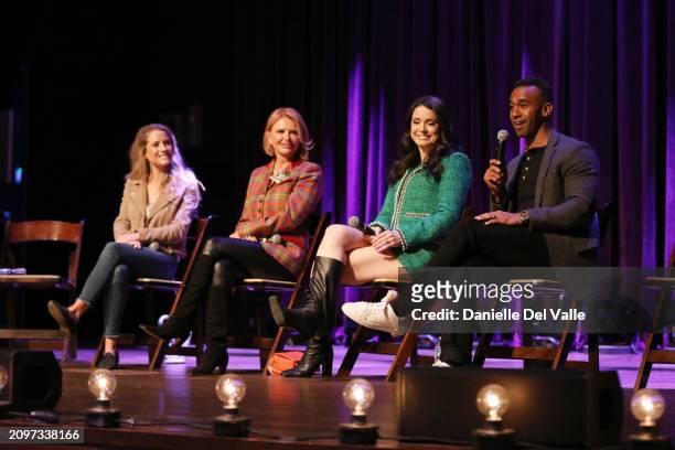 Cassidy Gifford, Roma Downey, Ali Cobrin and Brandon Hirsch speak on stage at "The Baxters" special screening for fans and readers, premiering on...