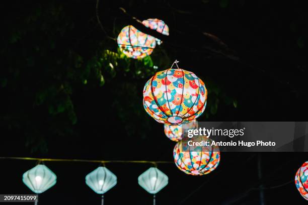 lanterns in the streets of hoi an - hanoi cityscape stock pictures, royalty-free photos & images