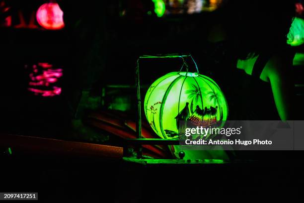 details of a lighted green lantern in hoi an - hanoi cityscape stock pictures, royalty-free photos & images