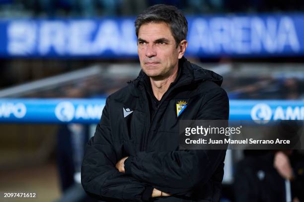 Mauricio Pellegrino, Head Coach of Cadiz CF, looks on prior to the LaLiga EA Sports match between Real Sociedad and Cadiz CF at Reale Arena on March...