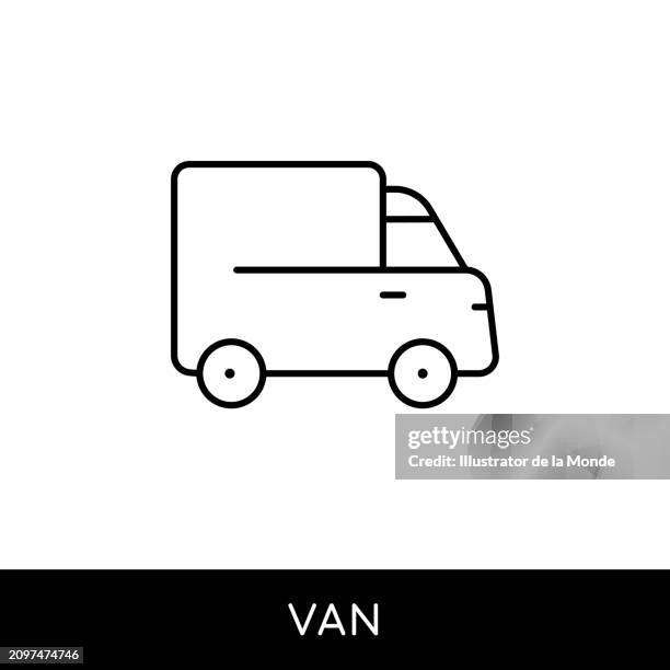 van single line icon design - van white background stock illustrations