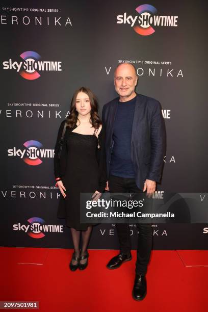 Sarah Rhodin and Per Graffman attend the exclusive launch of new SkyShowtime Original Series, Veronika, hosted at Bio Fågel Blå Stockholm on March...