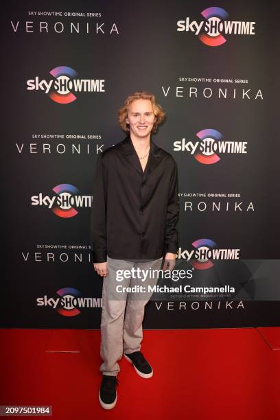 Adrian Macéus attends the exclusive launch of new SkyShowtime Original Series, Veronika, hosted at Bio Fågel Blå Stockholm on March 19, 2024 in...