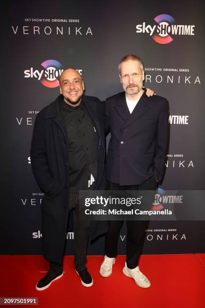 Niels Thastum and Mikkel Hess attend the exclusive launch of new SkyShowtime Original Series, Veronika, hosted at Bio Fågel Blå Stockholm on March...