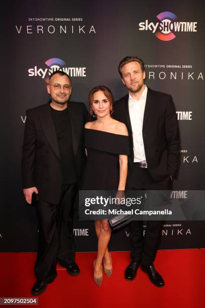 Director Jonas Alexander Arnby, Alexandra Rapaport and Tobias Santelmann attend the exclusive launch of new SkyShowtime Original Series, Veronika,...