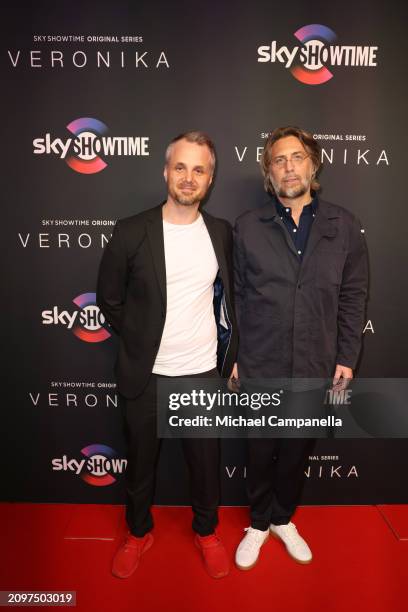 Producers Mathias Gruffman and Calle Jansson attend the exclusive launch of new SkyShowtime Original Series, Veronika, hosted at Bio Fågel Blå...