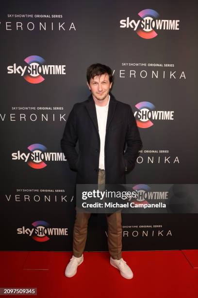Viktor Åkerblom attends the exclusive launch of new SkyShowtime Original Series, Veronika, hosted at Bio Fågel Blå Stockholm on March 19, 2024 in...