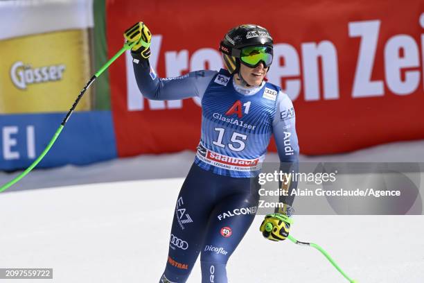 Federica Brignone of Team Italy celebrates during the Audi FIS Alpine Ski World Cup Finals Men's and Women's Super G on March 22, 2024 in Saalbach...