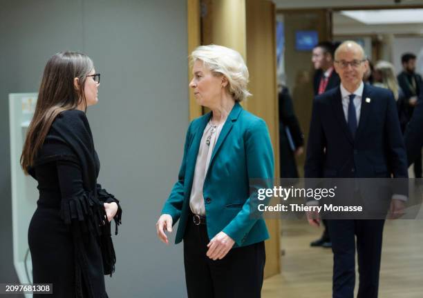 Prime Minister of Iceland Katrin Jakobsdottir is talking with the President of the European Commission Ursula von der Leyen and the Luxembourg Prime...