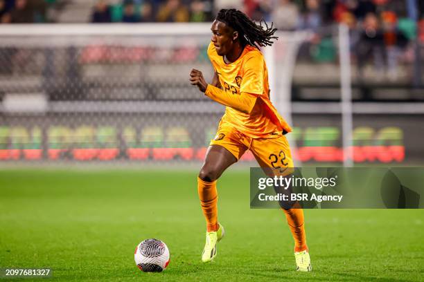 Ibrahim Cissoko of the Netherlands U21 runs with the ball during the U21 International Friendly match between Netherlands U21 and Norway U21 at...