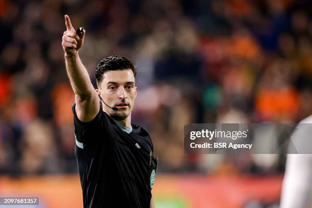 Referee Florian Badstubner gestures during the U21 International Friendly match between Netherlands U21 and Norway U21 at Goffertstadion on March 21,...