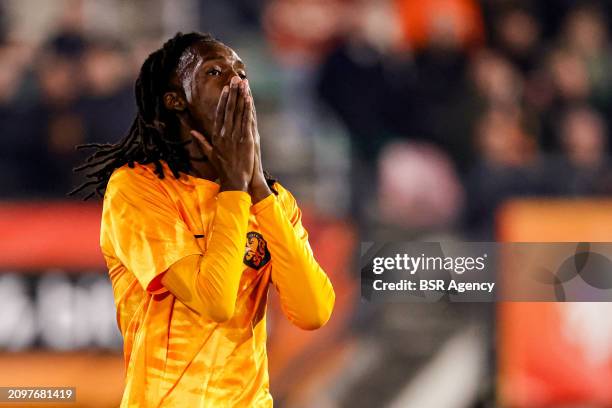 Ibrahim Cissoko of the Netherlands U21 looks dejected over a missed chance during the U21 International Friendly match between Netherlands U21 and...