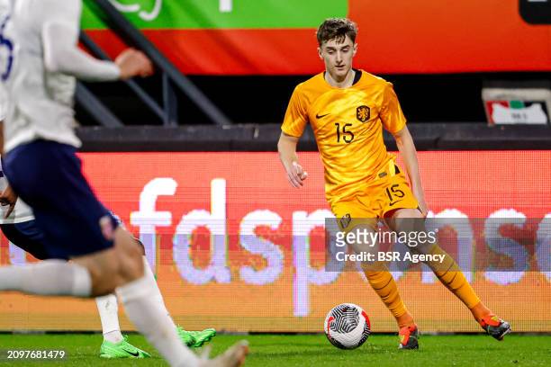 Youri Baas of the Netherlands U21 runs with the ball during the U21 International Friendly match between Netherlands U21 and Norway U21 at...