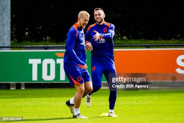 Matthijs de Ligt of the Netherlands and Stefan de Vrij of the Netherlands during a Training Session of the Netherlands Men's Football Team at the...