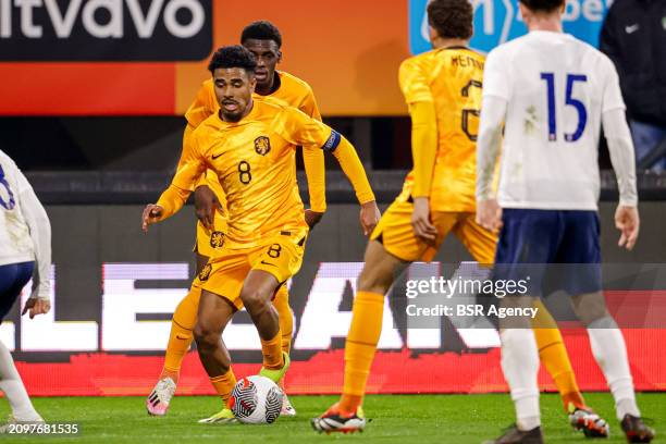 Ian Maatsen of the Netherlands U21 runs with the ball during the U21 International Friendly match between Netherlands U21 and Norway U21 at...