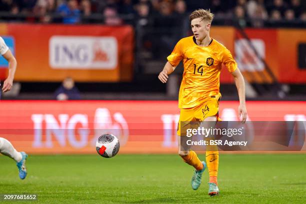 Max Bruns of the Netherlands U21 runs with the ball during the U21 International Friendly match between Netherlands U21 and Norway U21 at...