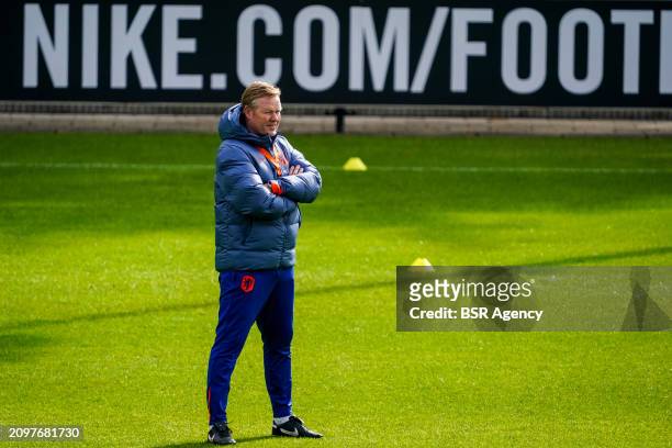 Netherlands head coach Ronald Koeman looks on during a Training Session of the Netherlands Men's Football Team at the KNVB Campus on March 21, 2024...