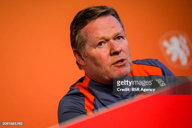 Netherlands head coach Ronald Koeman during a Press Conference of the Netherlands Men's Football Team at the KNVB Campus on March 21, 2024 in Zeist,...