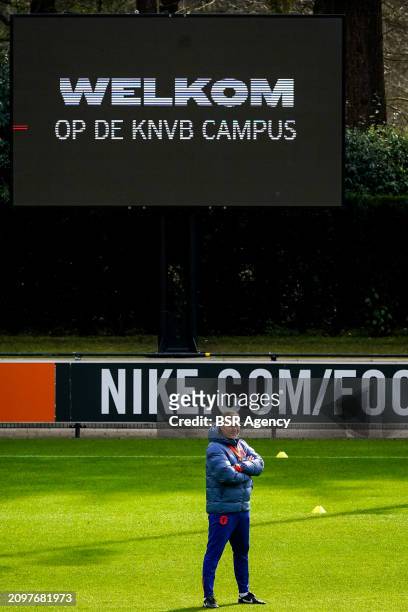 Netherlands head coach Ronald Koeman looks on during a Training Session of the Netherlands Men's Football Team at the KNVB Campus on March 21, 2024...