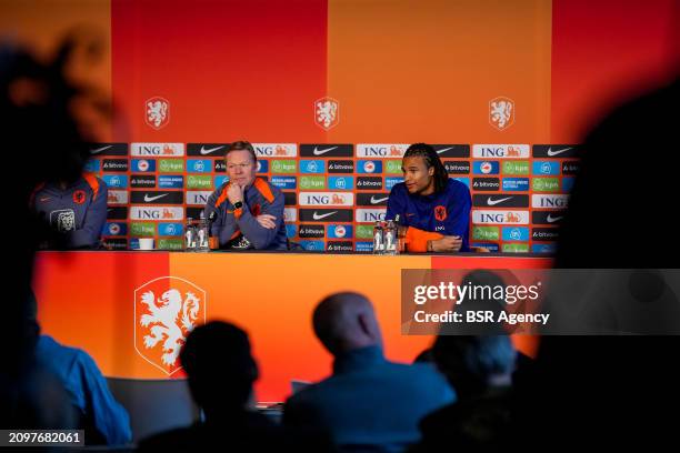 Netherlands head coach Ronald Koeman and Nathan Ake of the Netherlands during a Press Conference of the Netherlands Men's Football Team at the KNVB...