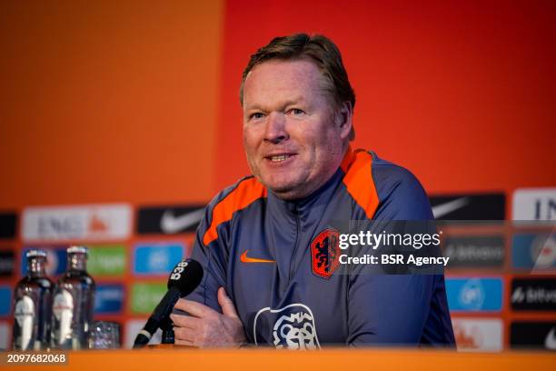 Netherlands head coach Ronald Koeman during a Press Conference of the Netherlands Men's Football Team at the KNVB Campus on March 21, 2024 in Zeist,...