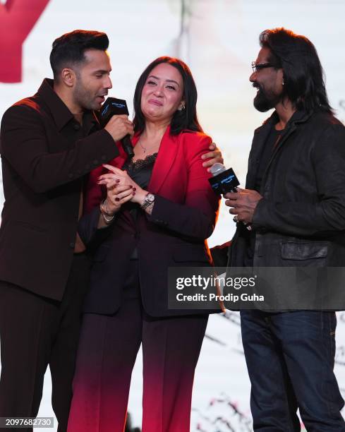 Varun Dhawan, Lizelle D'Souza and Remo D'Souza attends the Prime Video Presents India Showcase on March 19, 2024 in Mumbai, India.