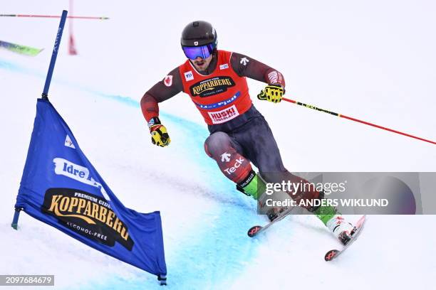 Canada's Reece Howden competes in heat 1 of the men's 1/8 final of the ski cross event of the FIS World Cup at Idre Fjäll, Sweden, on March 22, 2024....