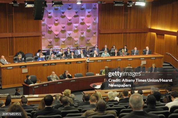 Members of the Senate and Assembly take part in a New York State Legislature Joint Budget Hearing on elementary and secondary education at the...