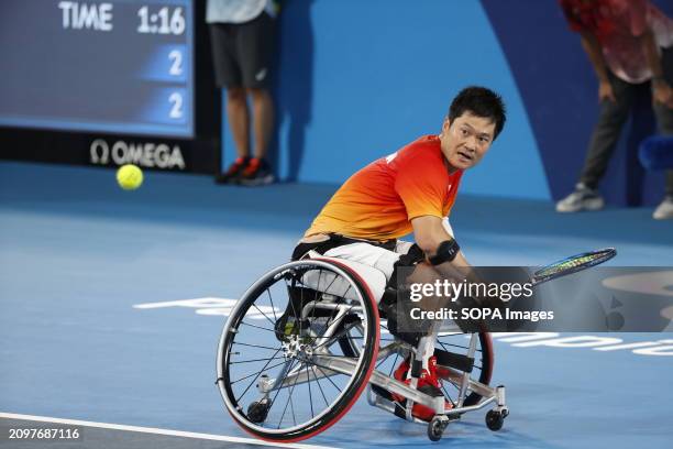 Japan's Shingo Kunieda seen in action during the Men's Single Wheelchair Tennis gold medal match on Day 11 at Tokyo 2020. Home nation Japan's Shingo...