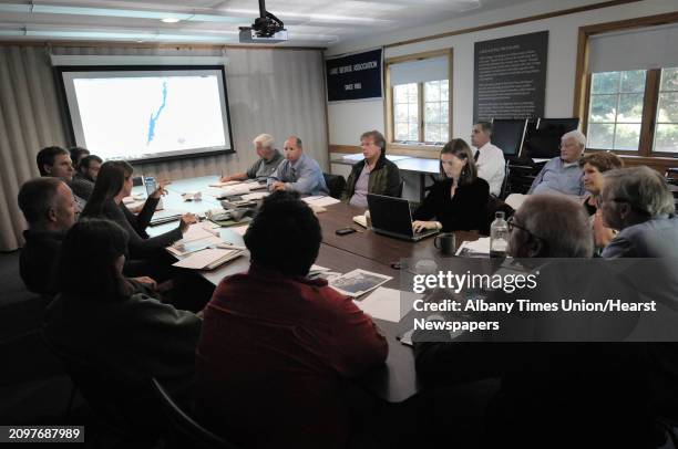 Members of the Asian Clam task force hold a meeting on Thursday, Sept. 20, 2012 at The Lake George Association headquarters in Lake George, NY.