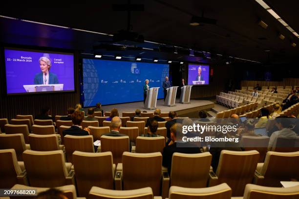 During a news conference following the European Union Council summit in Brussels in Brussels, Belgium, on Friday, March 22, 2024. European Union...
