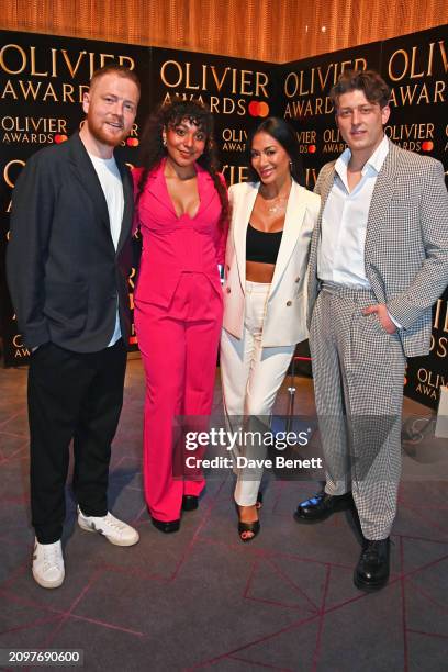 David Thaxton, Grace Hodgett Young, Nicole Scherzinger and Tom Francis of "Sunset Boulevard" attend The Olivier Awards 2024 nominees reception at The...