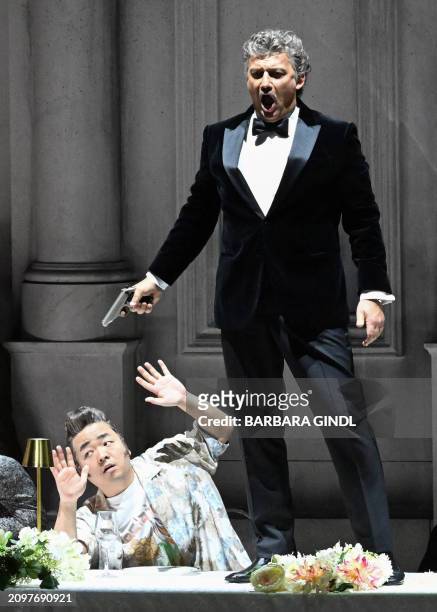 German tenor Jonas Kaufmann performs during a dress rehearsal of the opera 'La Gioconda' by Amilcare Ponchielli as part of the Salzburg Easter...