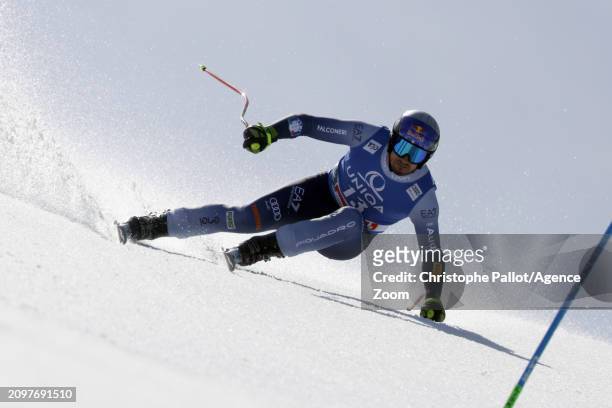 Dominik Paris of Team Italy in action during the Audi FIS Alpine Ski World Cup Finals Men's and Women's Super G on March 22, 2024 in Saalbach Austria.