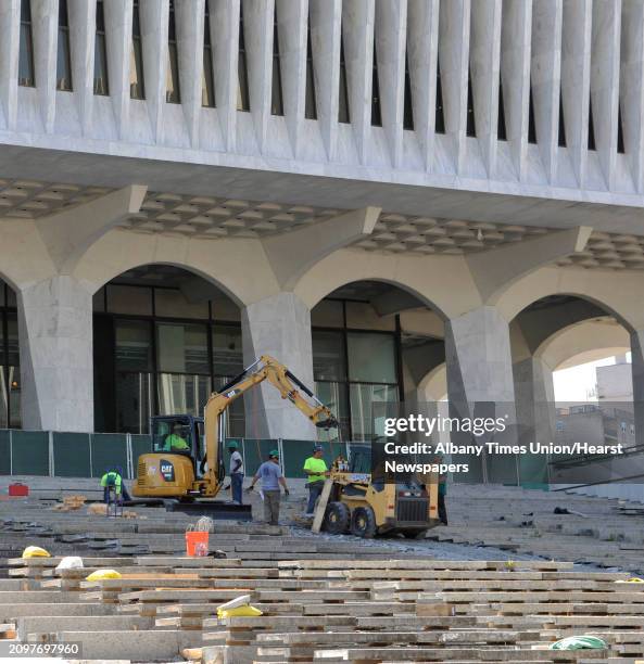 Work continues on the stairs leading from the Empire State Plaza to the New York State Museum on Tuesday, Aug. 19 Albany, N.Y.