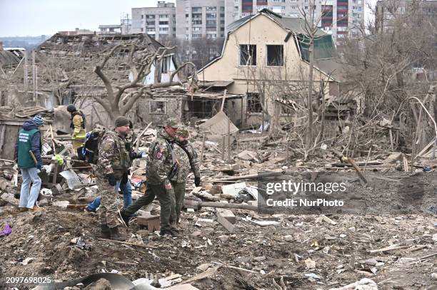 The aftermath of a massive missile strike by Russian troops is being seen in Zaporizhzhia, southeastern Ukraine, on March 22, 2024. No use in Russia....