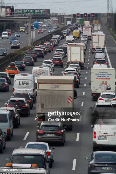 Traffic is jamming heavily on the Autobahn A3 in Cologne, Germany, on March 22 ahead of the upcoming Easter holiday.