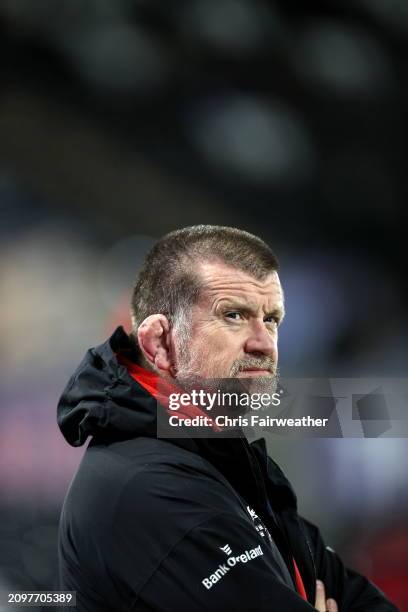 Wales , United Kingdom - 22 March 2024; Munster head coach Graham Rowntree before the United Rugby Championship match between Ospreys and Munster at...