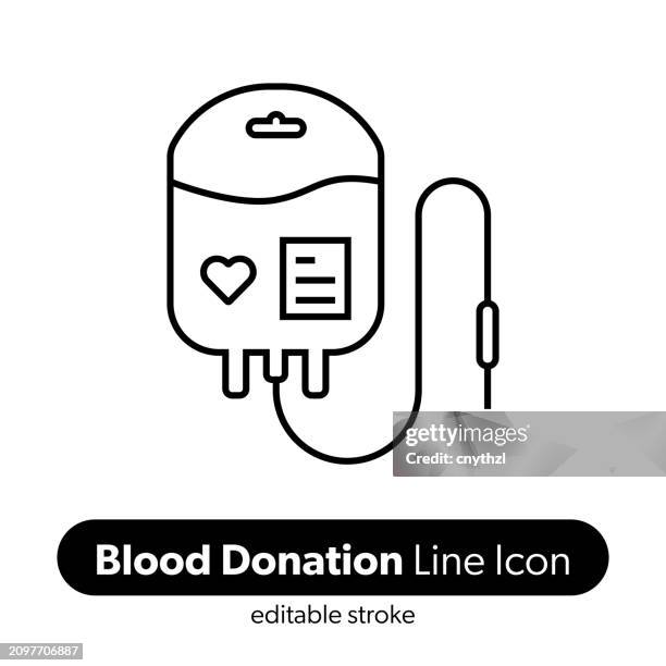 blood donation line icon. editable stroke vector icon. - blood bag stock illustrations