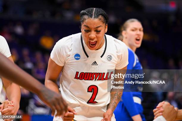 Nyla Harris of the Louisville Cardinals celebrates during the first round of the 2024 NCAA Women's Basketball Tournament held at Pete Maravich...