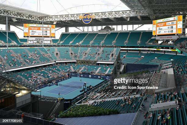General view of stadium court of the Miami Open on March 21 at Hard Rock Stadium in Miami Gardens, FL. .