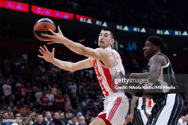 Luka Mitrovic of Crvena Zvezda Meridianbet Belgrade in action during the 2023/2024 Turkish Airlines EuroLeague, Round 31 match between Crvena Zvezda...