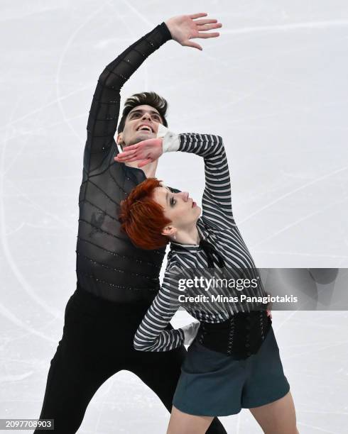 Evgeniia Lopareva and Geoffrey Brissaud of France compete in the Ice Dance Rhythm Dance during the ISU World Figure Skating Championships at the Bell...
