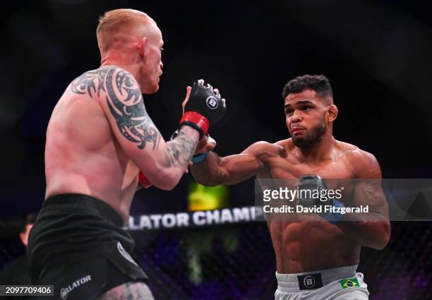 Northern Ireland , United Kingdom - 22 March 2024; Manoel Sousa, right, in action against Tim Wilde in their lightweight bout during the Bellator...