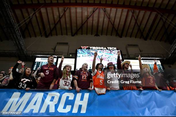 Fans cheer before a game between the Virginia Tech Hokies and Marshall Thundering Herd during the first round of the 2024 NCAA Women's Basketball...