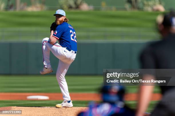 Jon Gray of the Texas Rangers pitches during a spring training game against the Chicago White Sox at Surprise Stadium on March 02, 2024 in Surprise,...