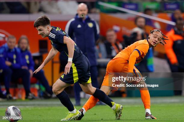 Kieran Tierney of Scotland, Xavi Simons of Holland during the International Friendly match between Holland v Scotland at the Johan Cruijff Arena on...